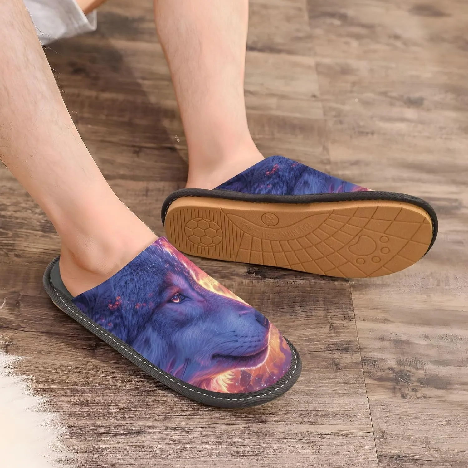 Wolf Woman Cosmic House Slippers for Women Men, Warm Slipper Rubber Sole Memory Foam Indoor Outdoor 4-5
