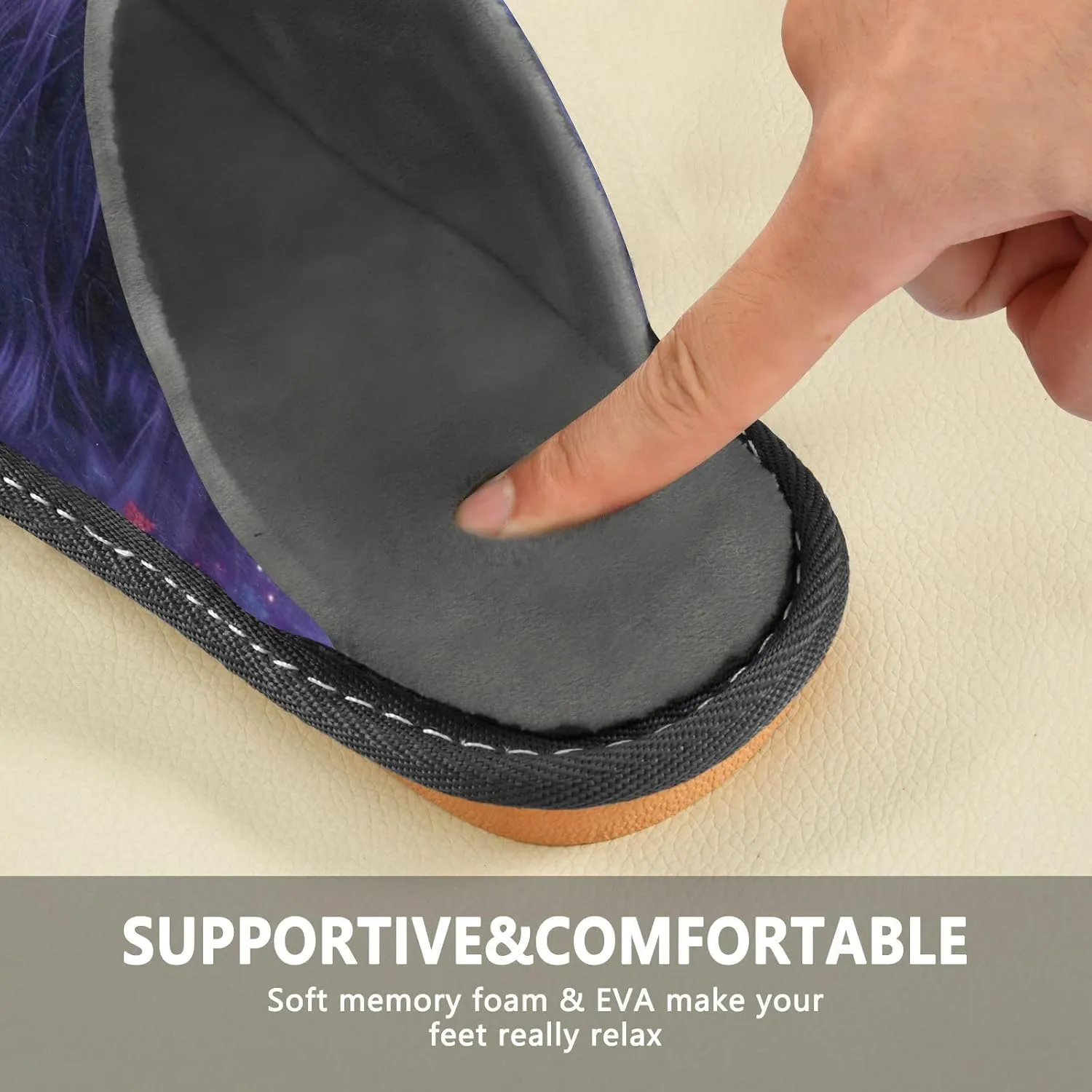 Wolf Woman Cosmic House Slippers for Women Men, Warm Slipper Rubber Sole Memory Foam Indoor Outdoor 4-5