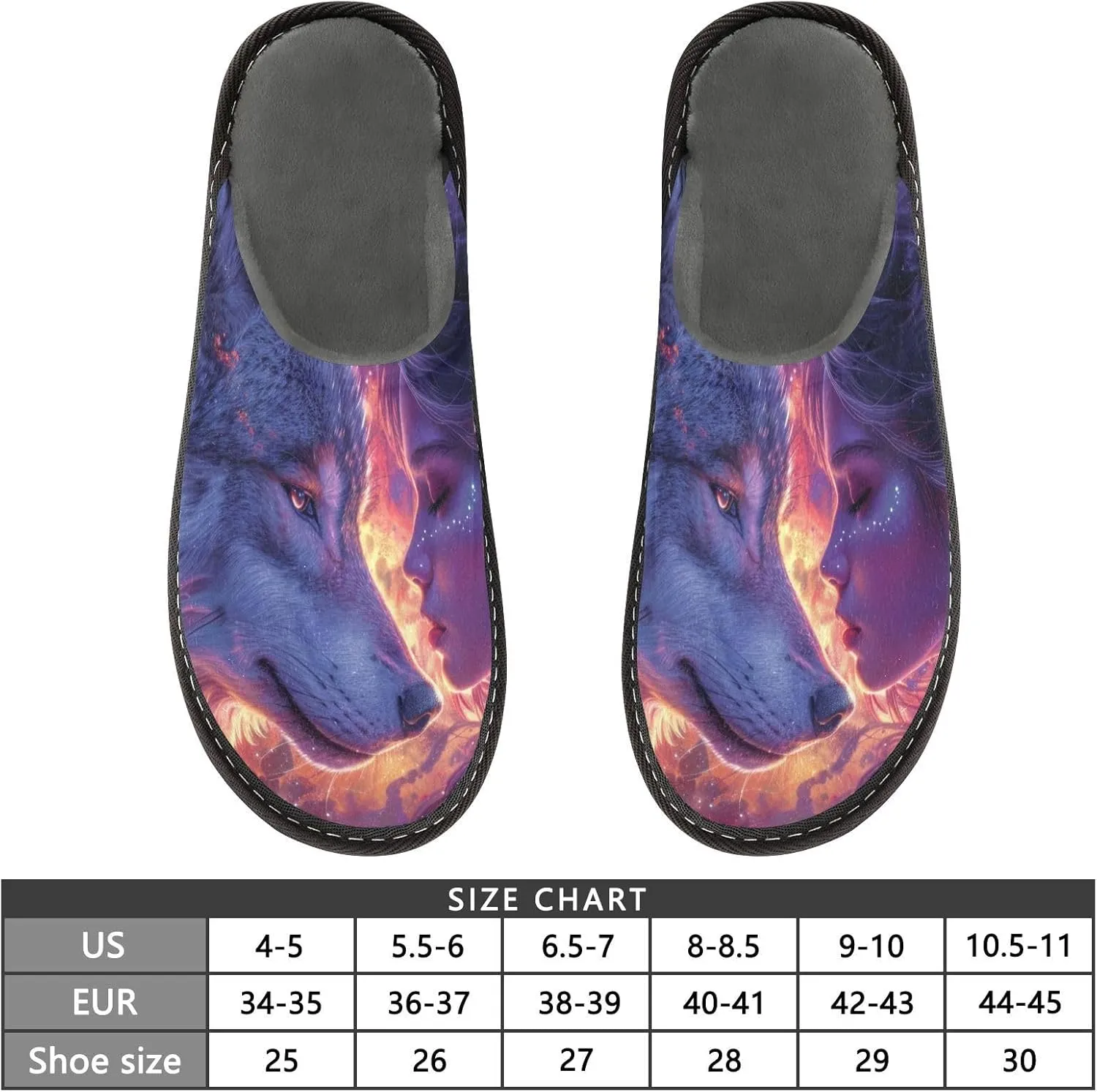 Wolf Woman Cosmic House Slippers for Women Men, Warm Slipper Rubber Sole Memory Foam Indoor Outdoor 4-5