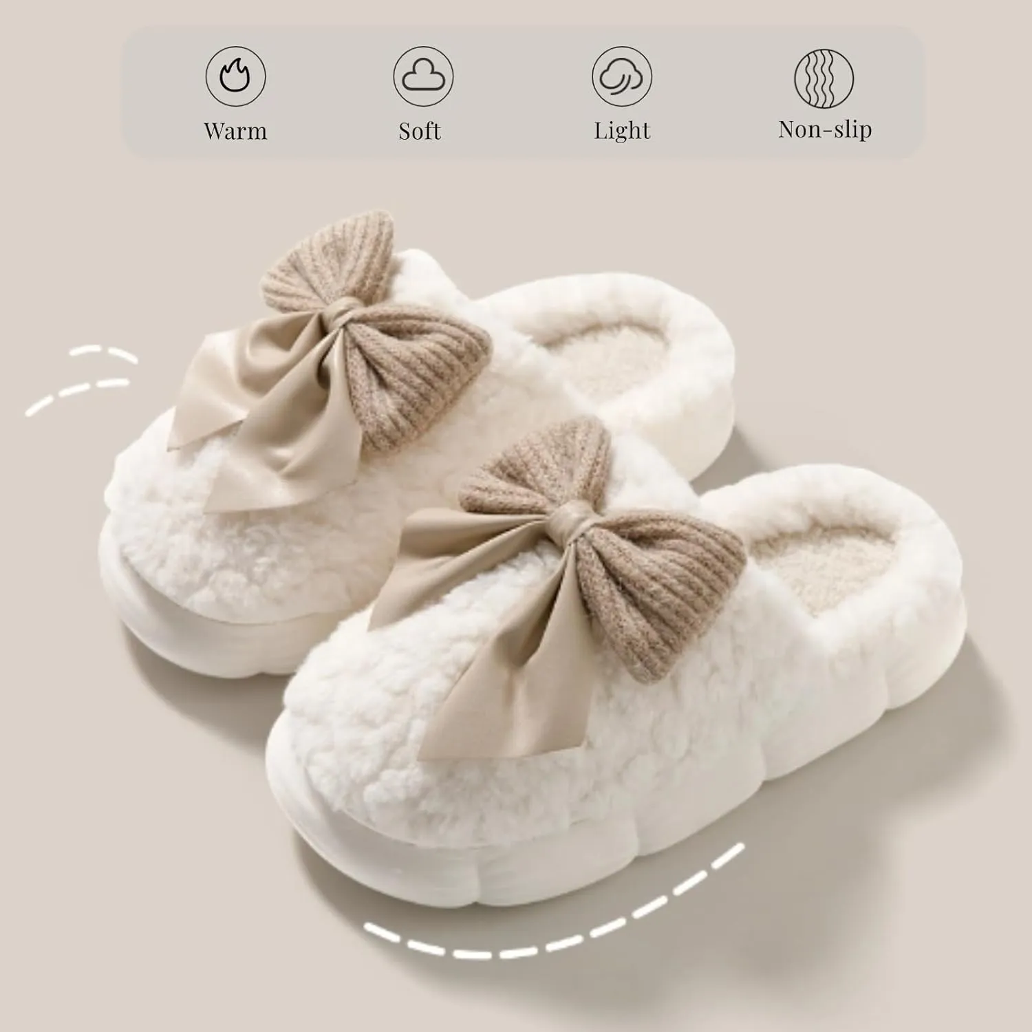 Women Bow Slipper for Home Bedroom Thick Sole Indoor Cute Fuzzy Footwear for Spring/Fall/Winter Holiday Season