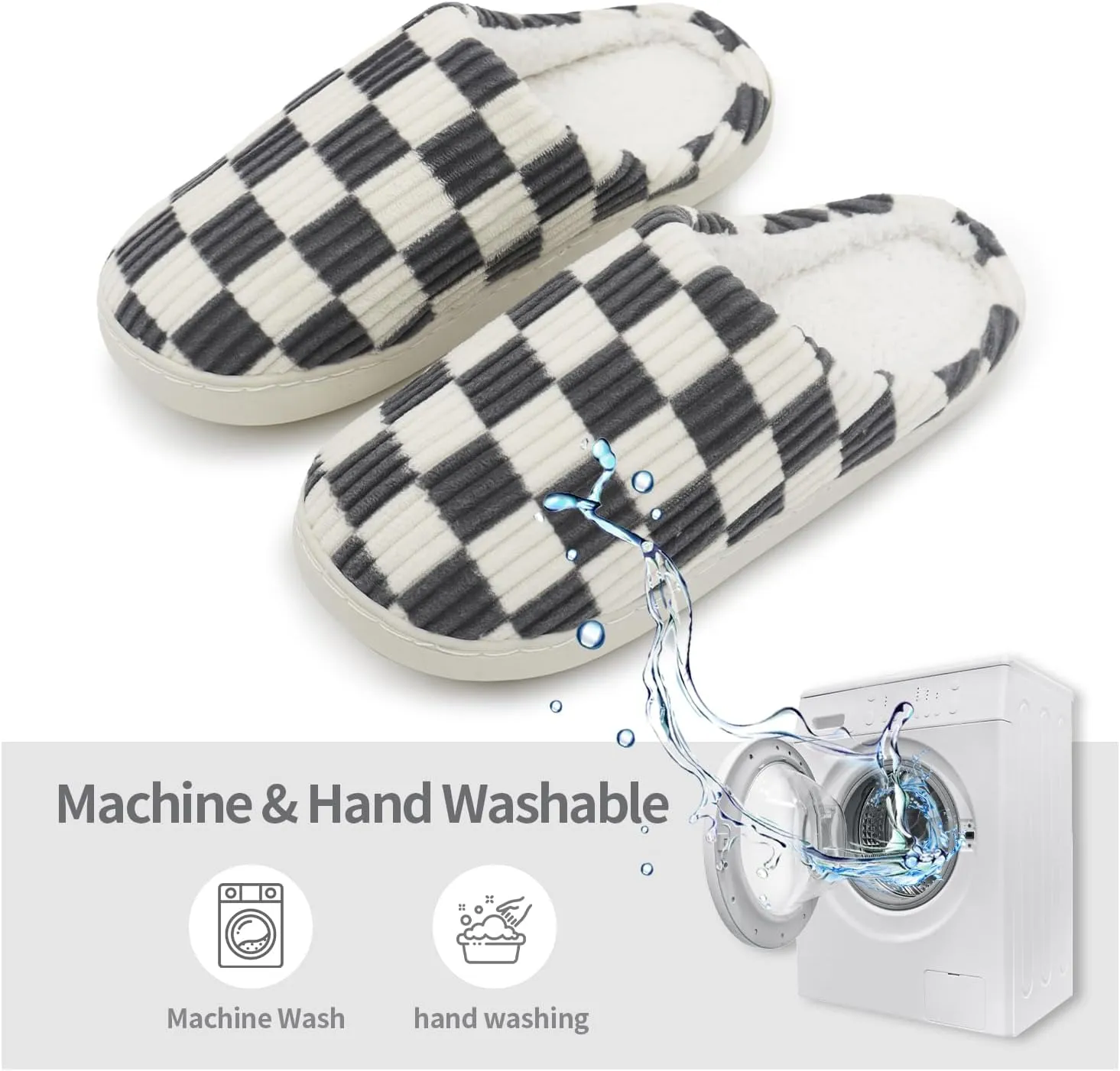 Women Home Fuzzy Slippers - Memory Foam Checkered Plaid Scuff Non-Slip Indoor Outdoor Comfortable Casual Soft Slides