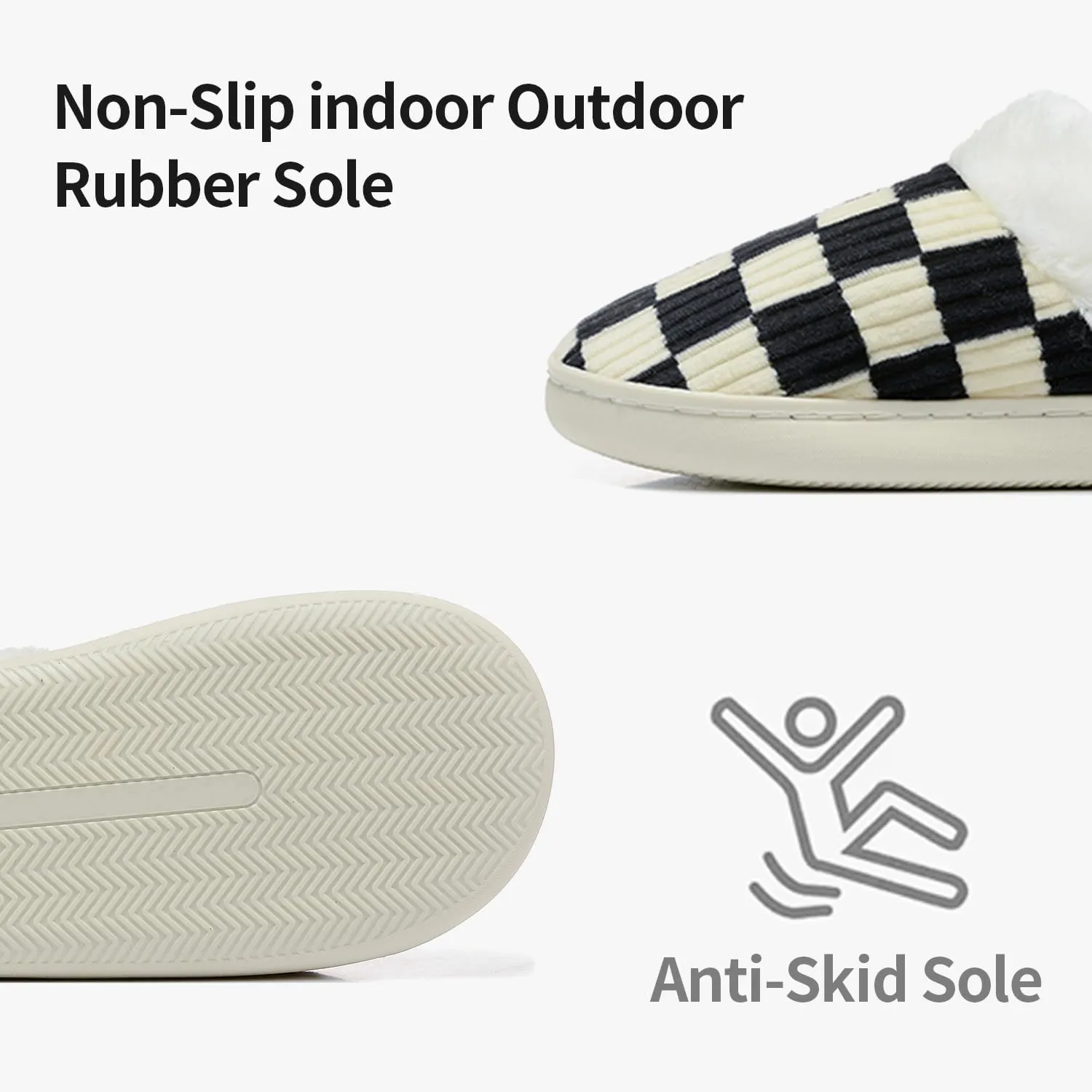 Women House Fuzzy Slippers - Plaid Scuff Checkered Slip-on Memory Foam Indoor Outdoor Comfortable Soft Slides