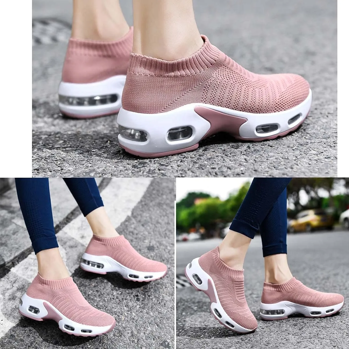 Women Knitted Upper Air Cushion Sole Lightweight Slip-On Sock Sneakers Casual Walking Shoes Doctor and Nurse Work Shoes