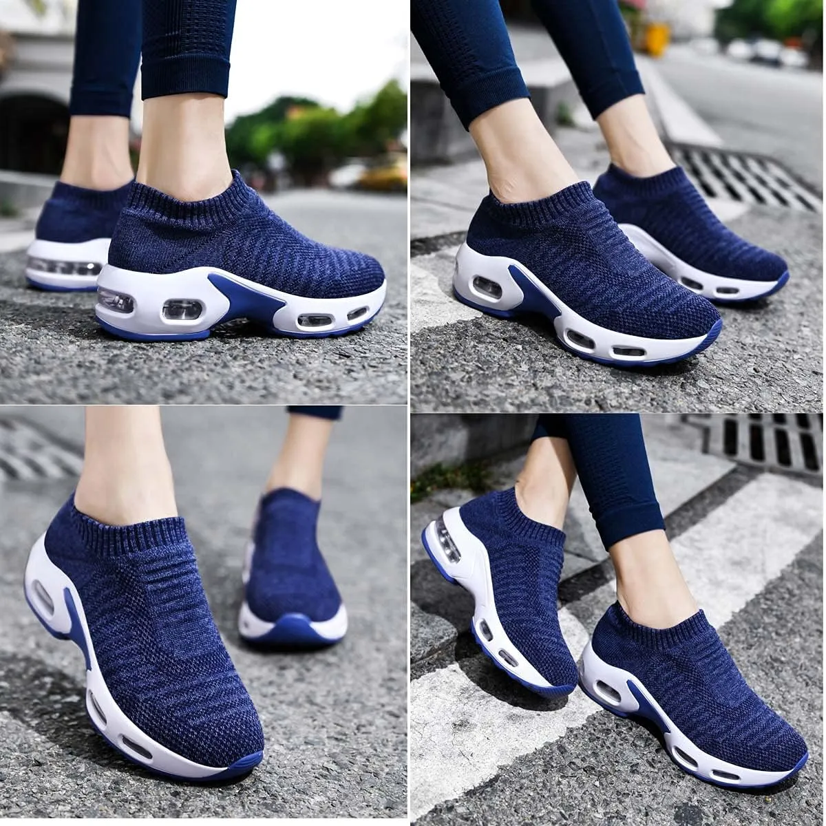 Women Knitted Upper Air Cushion Sole Lightweight Slip-On Sock Sneakers Casual Walking Shoes Doctor and Nurse Work Shoes