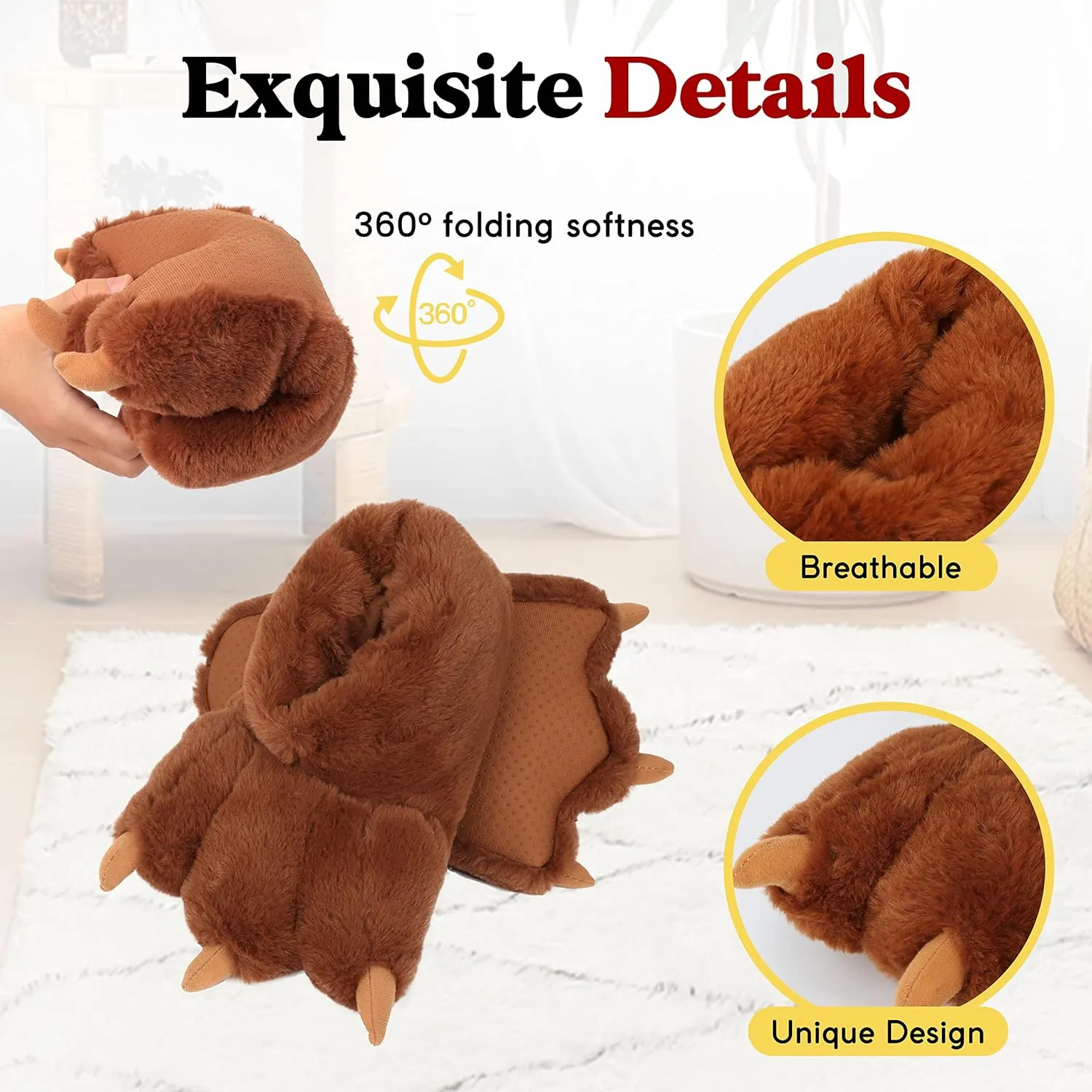 Women Plush Animal Paw Slippers Funny Novelty Bear Claw Slippers Cozy Furry Warm Memory Foam Slippers Gifts for Halloween Christmas