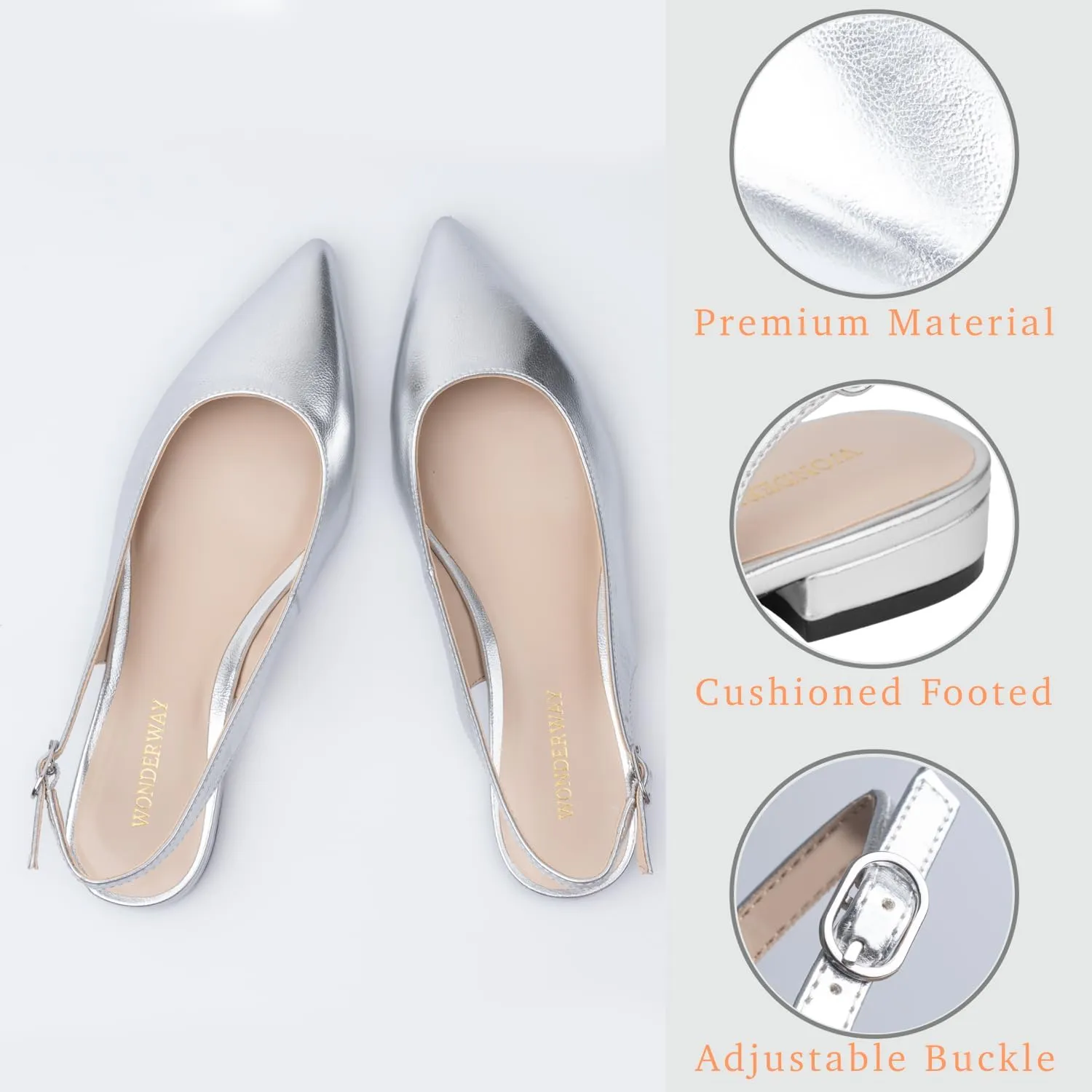 Women Slingback Flat Pointed Toe Shoes for Dressy,Casual,Work,Wedding