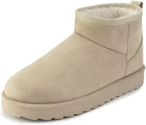 Women Suede Classic Ultra Mini Snow Boots, Faux Fur Lined Slip On Ankle Winter Booties, Womens Warm No Slip Short Boot, Botas De Invierno Para Mujer