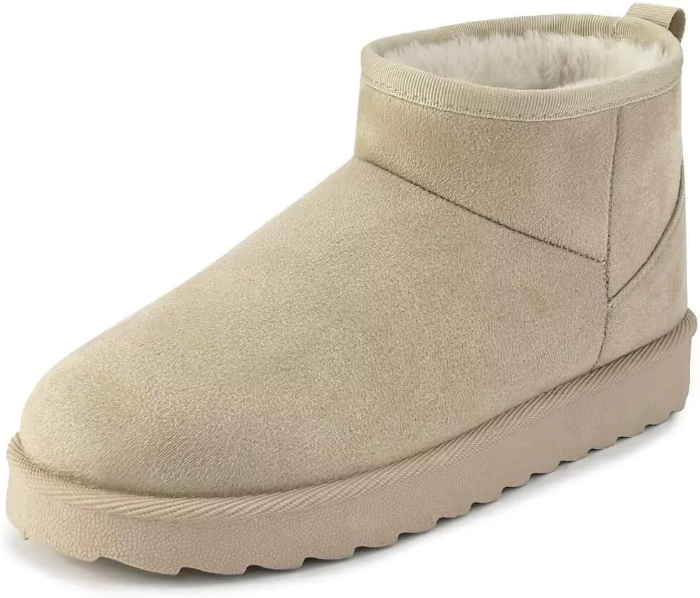 Women Suede Classic Ultra Mini Snow Boots, Faux Fur Lined Slip On Ankle Winter Booties, Womens Warm No Slip Short Boot, Botas De Invierno Para Mujer
