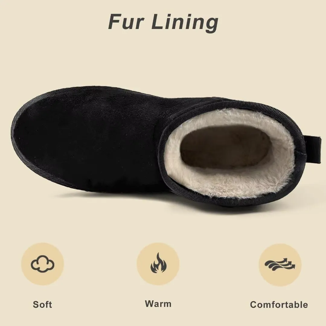 Women Suede Classic Ultra Mini Snow Boots, Faux Fur Lined Slip On Ankle Winter Booties, Womens Warm No Slip Short Boot, Botas De Invierno Para Mujer