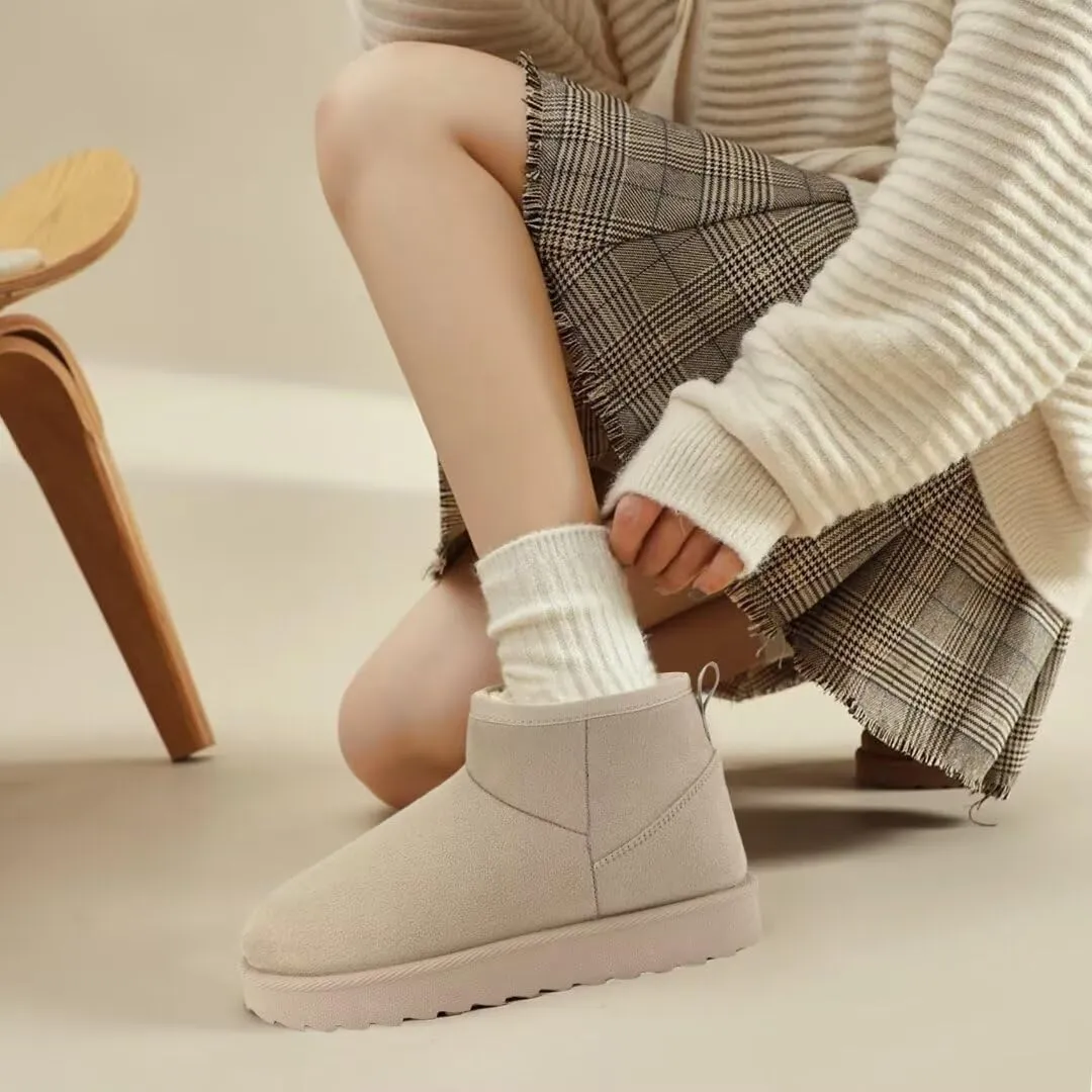 Women Suede Classic Ultra Mini Snow Boots, Faux Fur Lined Slip On Ankle Winter Booties, Womens Warm No Slip Short Boot, Botas De Invierno Para Mujer