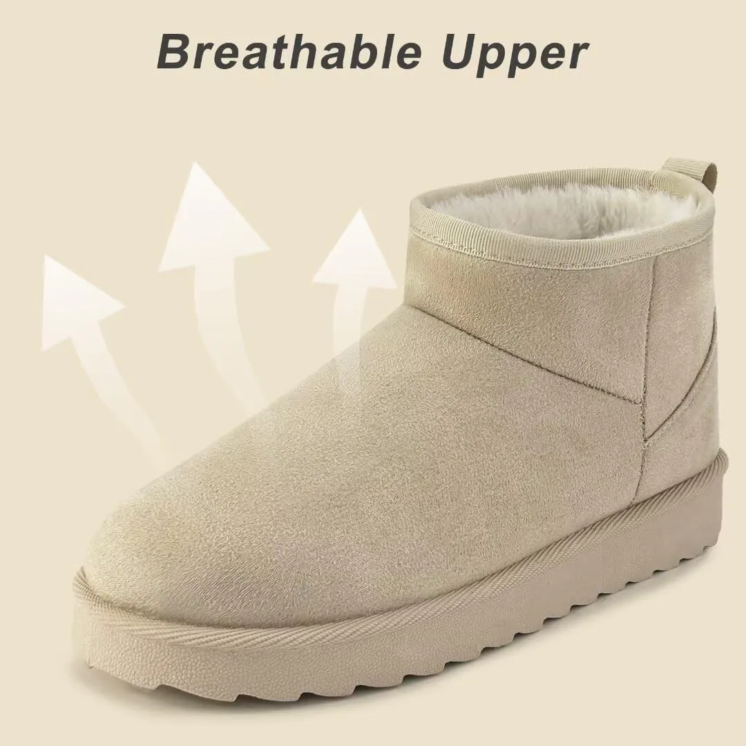 Women Suede Classic Ultra Mini Snow Boots, Faux Fur Lined Slip On Ankle Winter Booties, Womens Warm No Slip Short Boot, Botas De Invierno Para Mujer