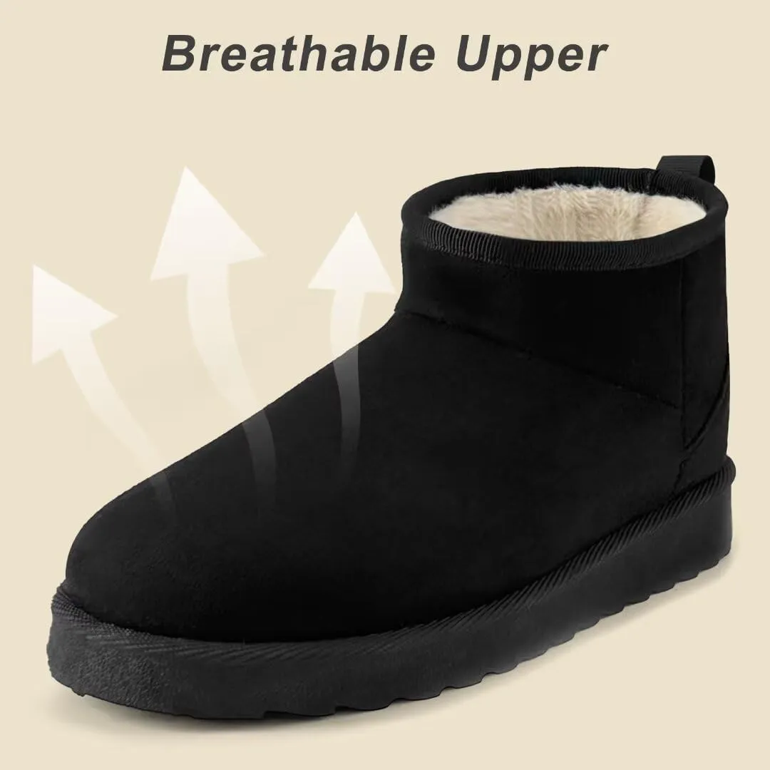 Women Suede Classic Ultra Mini Snow Boots, Faux Fur Lined Slip On Ankle Winter Booties, Womens Warm No Slip Short Boot, Botas De Invierno Para Mujer