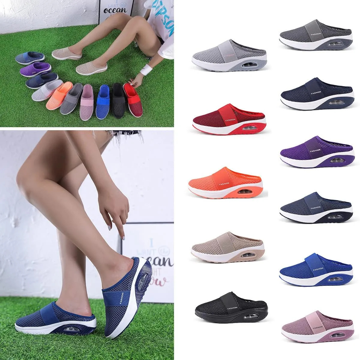 Women's Air Cushion Slip-On Walking Shoes- Orthopedic Diabetic Walking Shoes,Air Cushion Platform Mesh Orthopedic Diabetic Walking Shoes