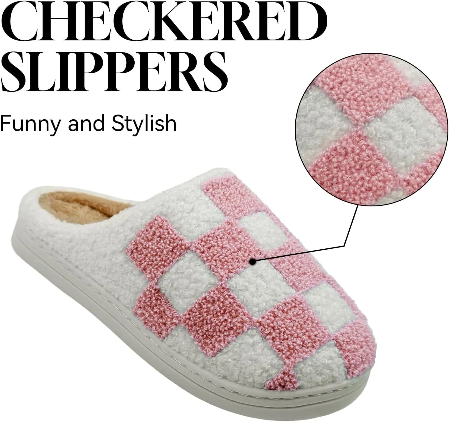 Women's Checkered Memory Foam Slippers - Soft Fuzzy Indoor & Outdoor Cute Casual Slippers