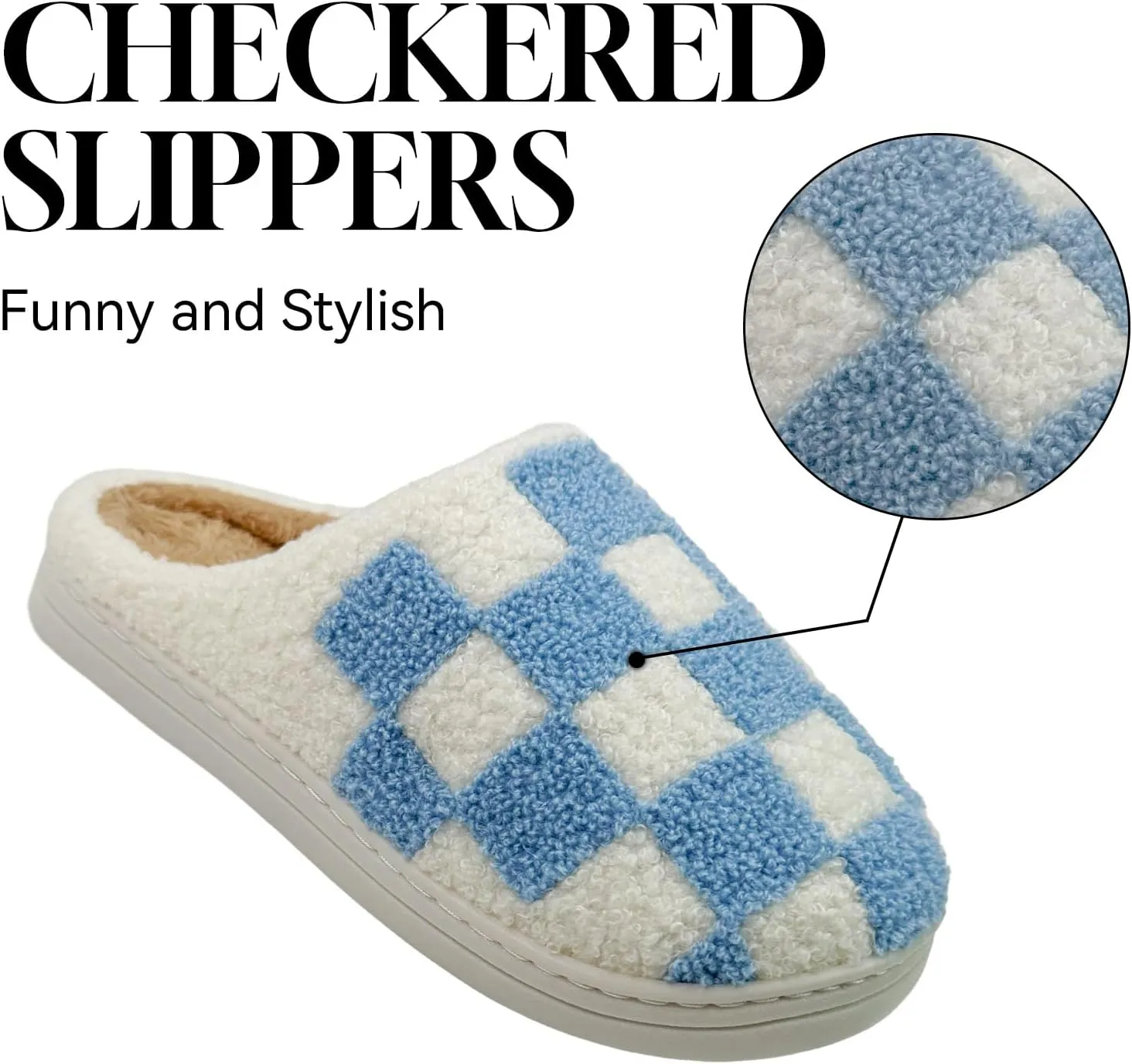 Women's Checkered Memory Foam Slippers - Soft Fuzzy Indoor & Outdoor Cute Casual Slippers