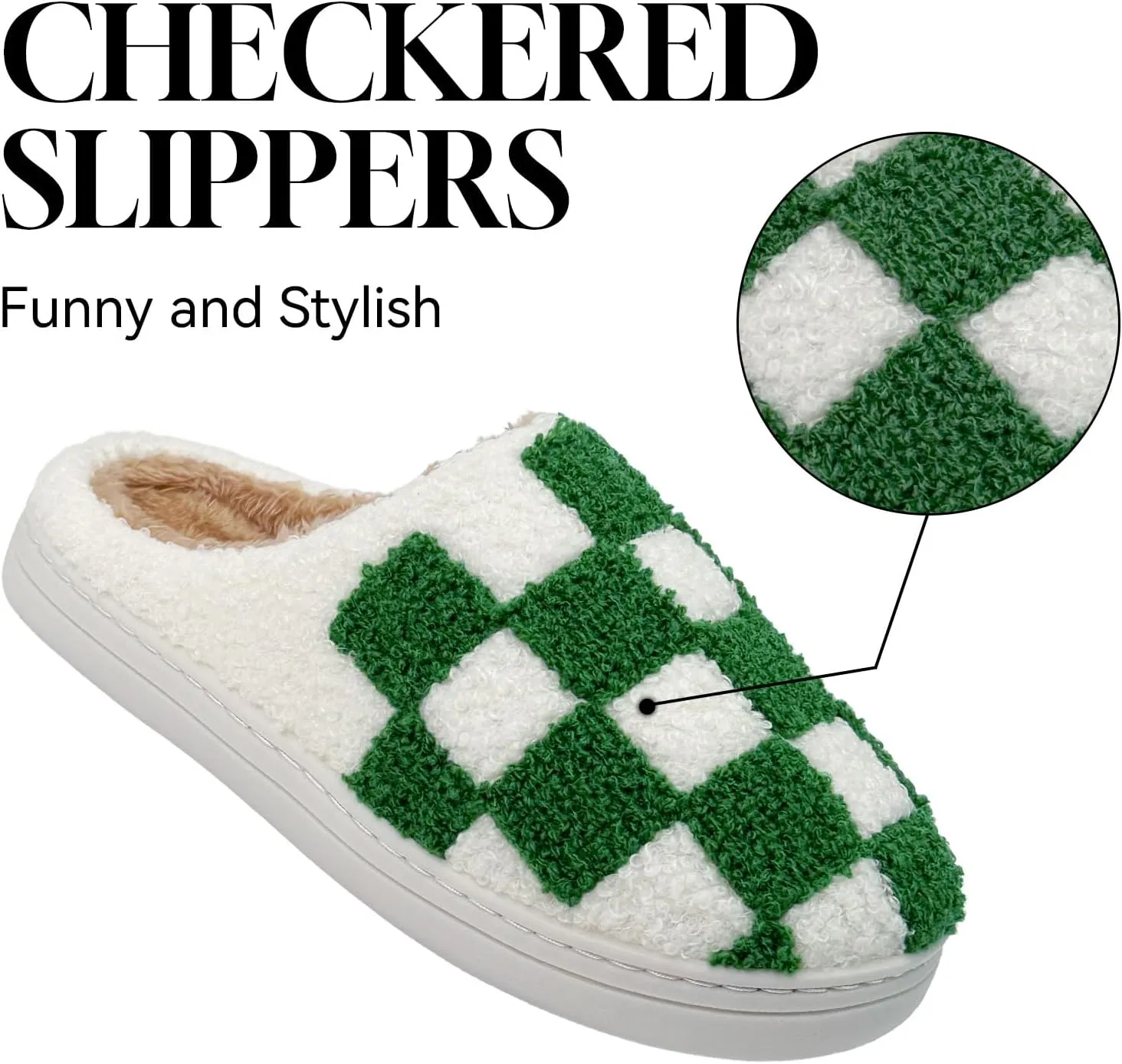 Women's Checkered Memory Foam Slippers - Soft Fuzzy Indoor & Outdoor Cute Casual Slippers