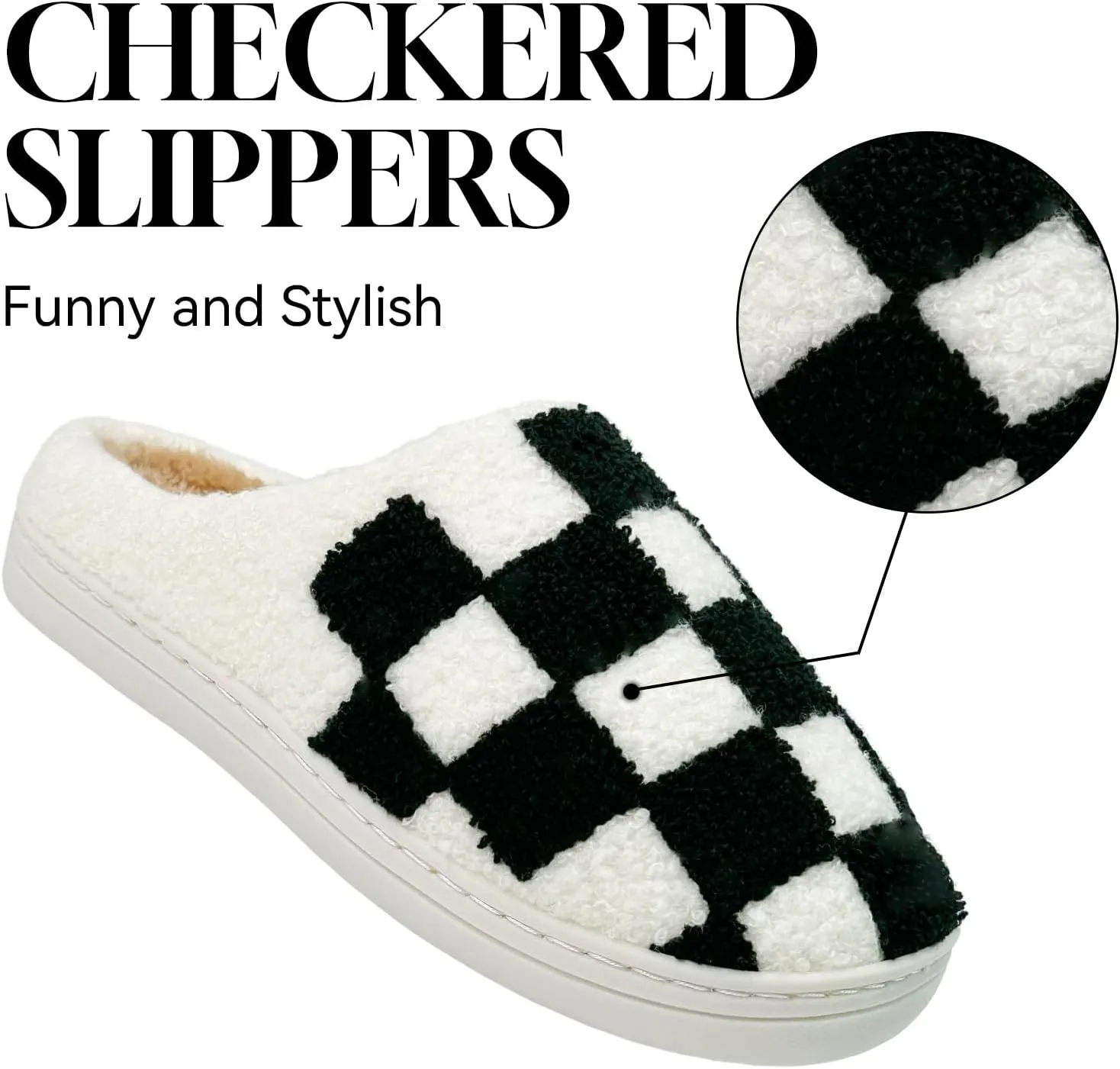 Women's Checkered Memory Foam Slippers - Soft Fuzzy Indoor & Outdoor Cute Casual Slippers