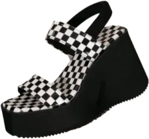 Women's Checkered Pattern Platform Heels Sandals Trendy Slip on Wedge Sandals Chic All-match Shoes for Daily Wear Casual Walking Slides No Slip Thick Sole with Arch Support Summer Party Vacation