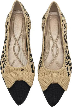 Women's Flats Shoes Comfortable Slip On Shoes Classic Dressy Pointed Toe Bow Knit Ballet Flat