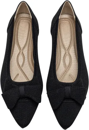 Women's Flats Shoes Comfortable Slip On Shoes Classic Dressy Pointed Toe Bow Knit Ballet Flat