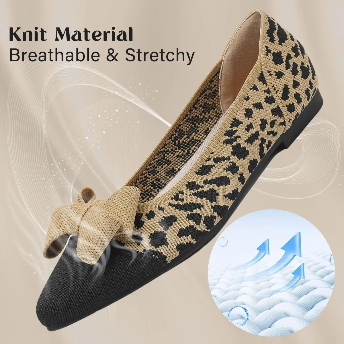 Women's Flats Shoes Comfortable Slip On Shoes Classic Dressy Pointed Toe Bow Knit Ballet Flat