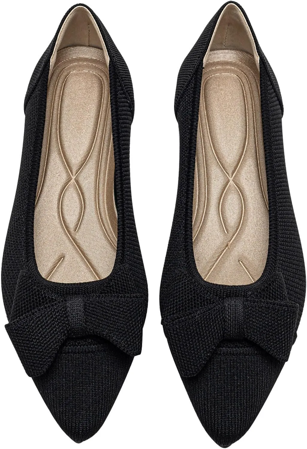 Women's Flats Shoes Comfortable Slip On Shoes Classic Dressy Pointed Toe Bow Knit Ballet Flat