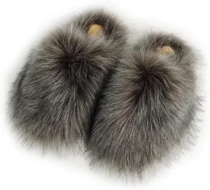 Womens Fluffy Faux Fur Slides Furry Soft Plush House Slippers Shoes Indoor Outdoor Slip On Slipper