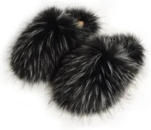 Womens Fluffy Faux Fur Slides Furry Soft Plush House Slippers Shoes Indoor Outdoor Slip On Slipper