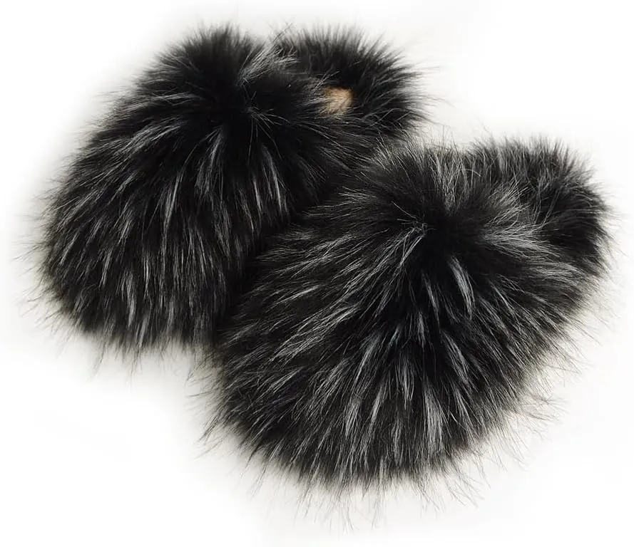 Womens Fluffy Faux Fur Slides Furry Soft Plush House Slippers Shoes Indoor Outdoor Slip On Slipper