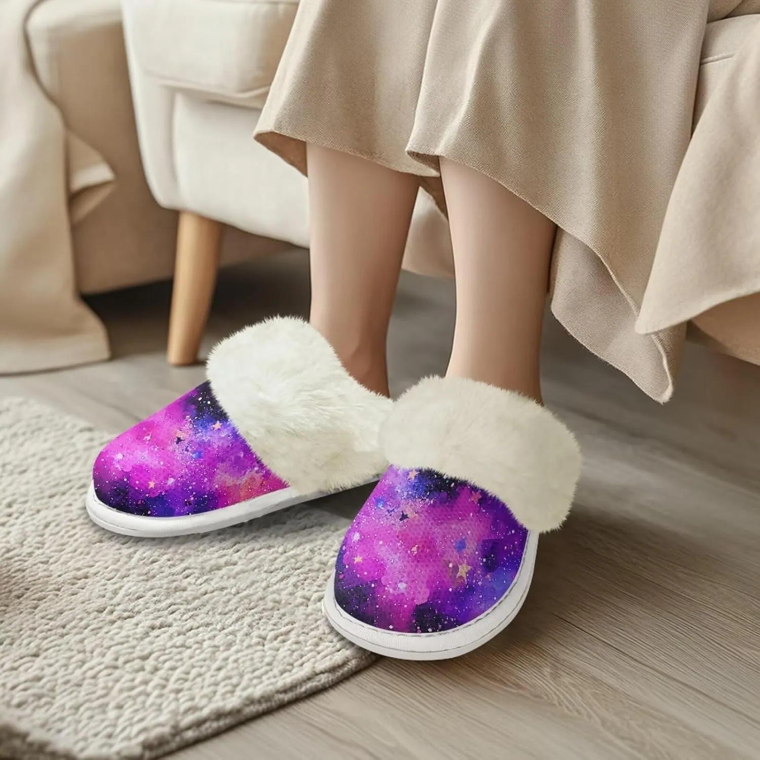 Womens Fur Fuzzy Slippers Faux Fur Lined Bedroom Slipper Lightweight Warm Winter House Shoes Comfortable Indoor and Outdoor Slide Sandals
