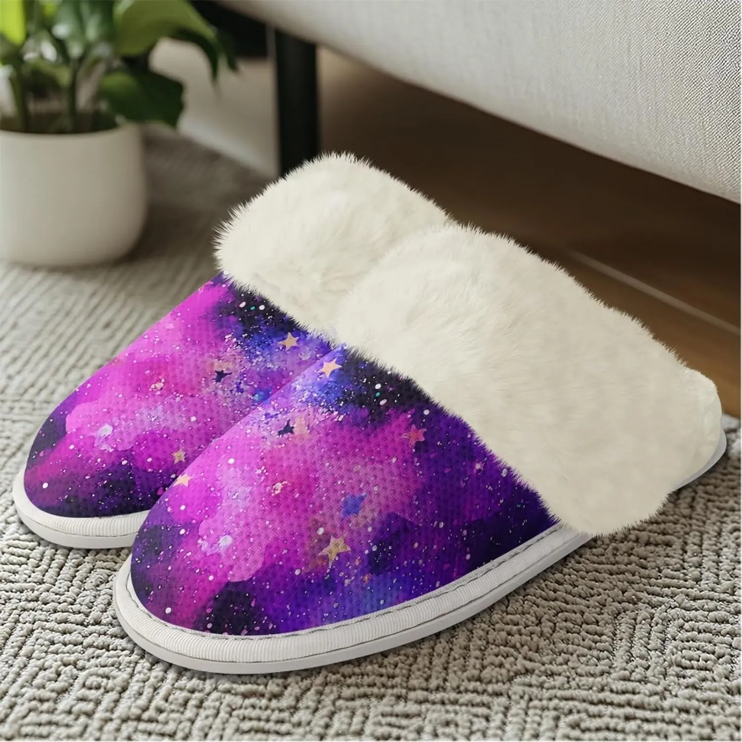 Womens Fur Fuzzy Slippers Faux Fur Lined Bedroom Slipper Lightweight Warm Winter House Shoes Comfortable Indoor and Outdoor Slide Sandals