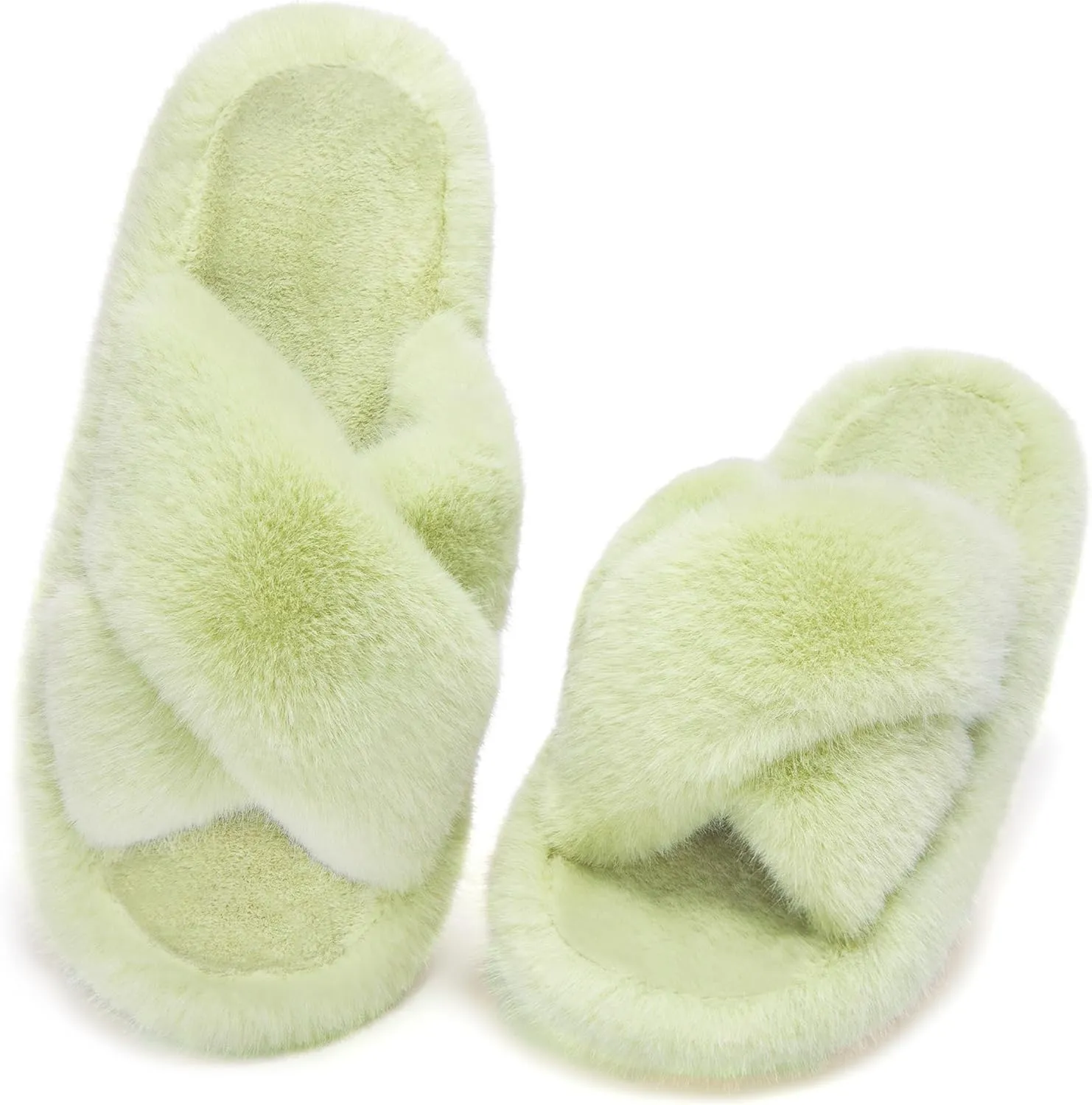 Women's Fuzzy Slippers House Slippers Memory Foam Bedroom Shoes Open Toe, Cross Band