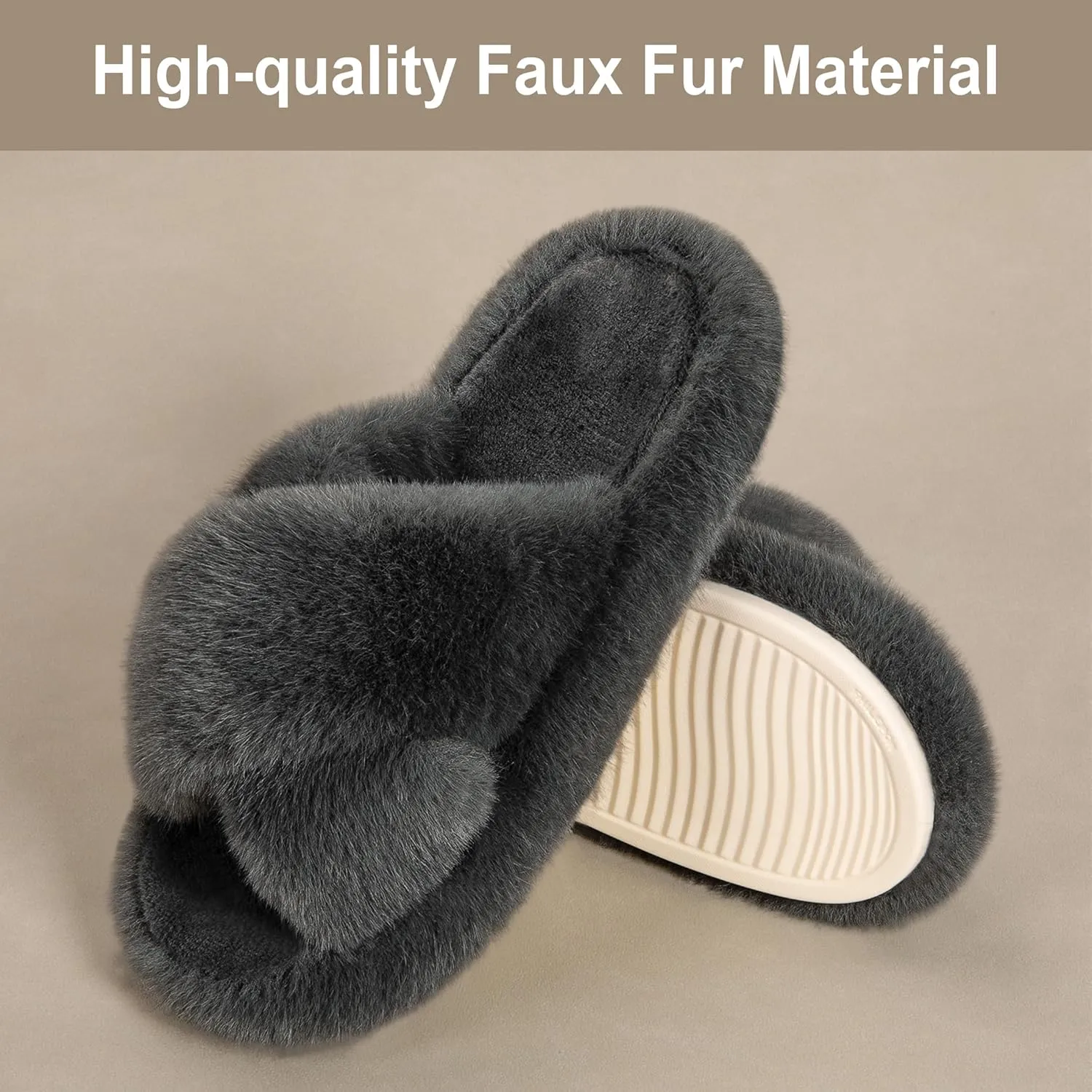 Women's Fuzzy Slippers House Slippers Memory Foam Bedroom Shoes Open Toe, Cross Band