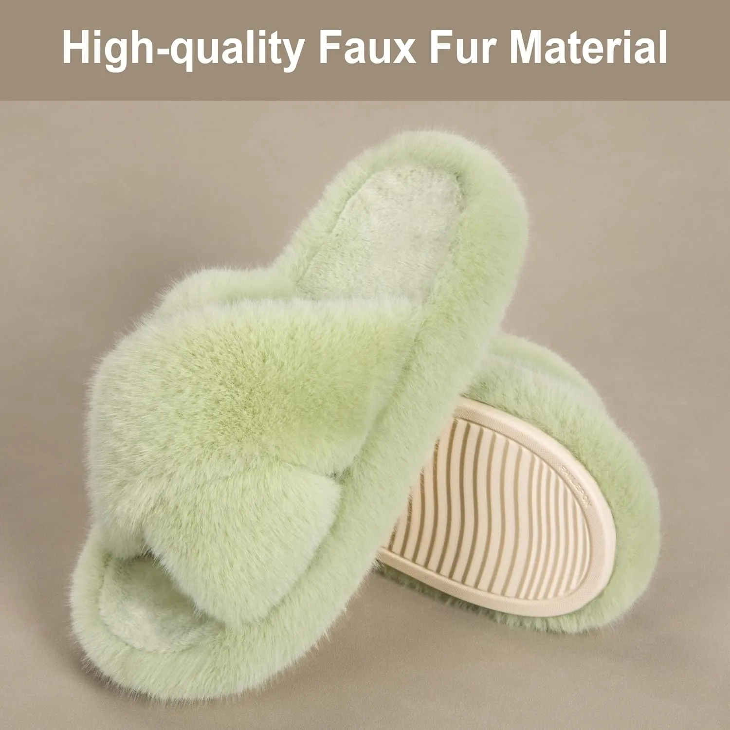 Women's Fuzzy Slippers House Slippers Memory Foam Bedroom Shoes Open Toe, Cross Band