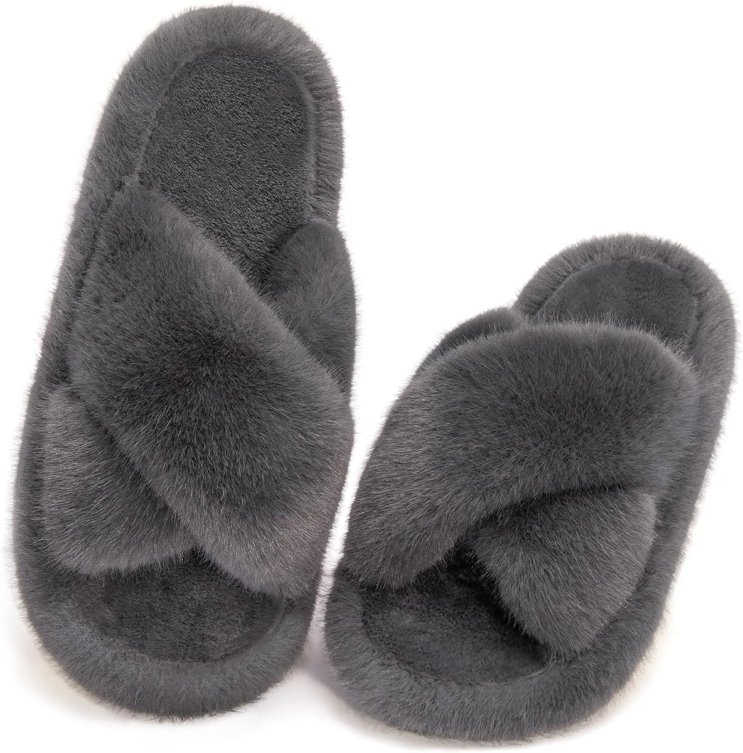 Women's Fuzzy Slippers House Slippers Memory Foam Bedroom Shoes Open Toe, Cross Band