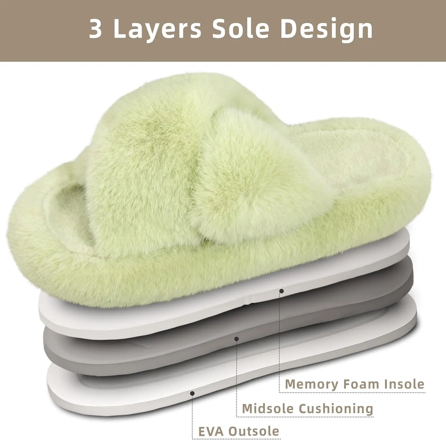 Women's Fuzzy Slippers House Slippers Memory Foam Bedroom Shoes Open Toe, Cross Band