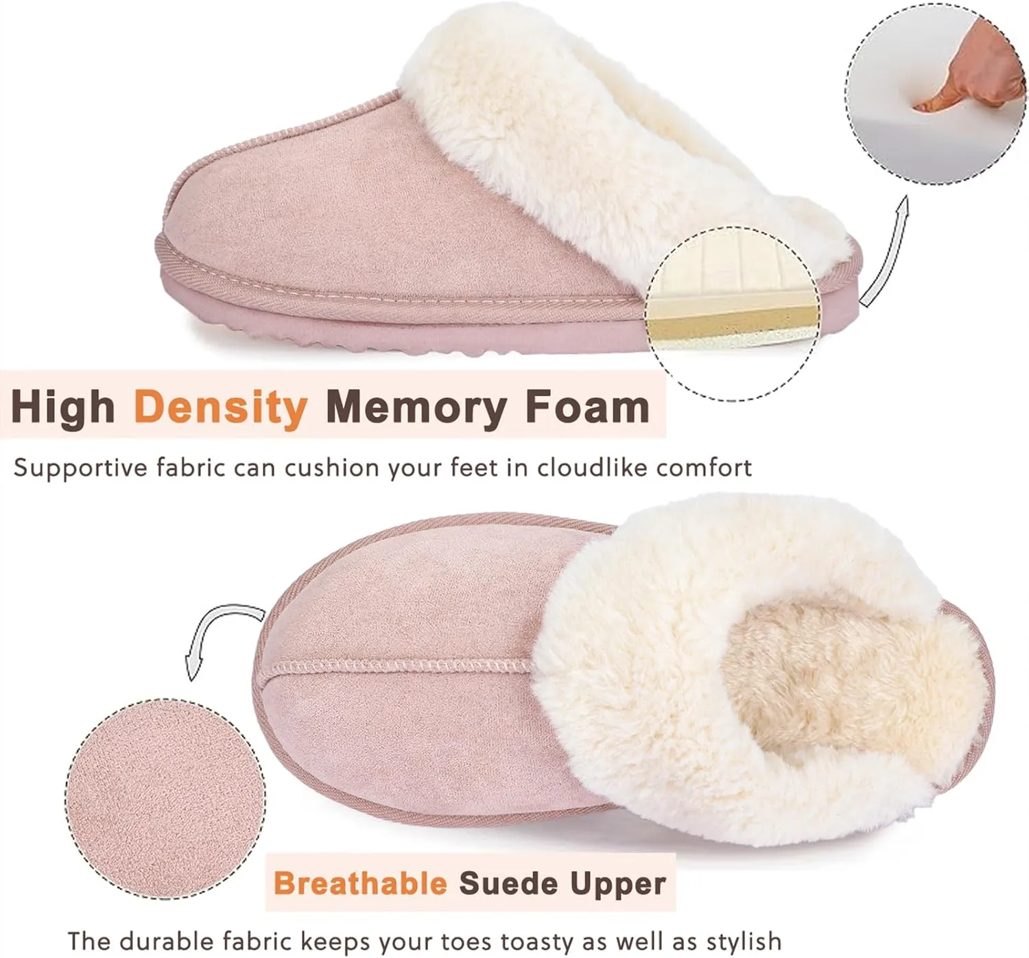 Women's Fuzzy Slippers, Warm and Cozy Slip On Fluffy Winter House Shoes for Women, Comfy Faux Suede Ladies House Slippers Indoor and Outdoor with Memory Foam