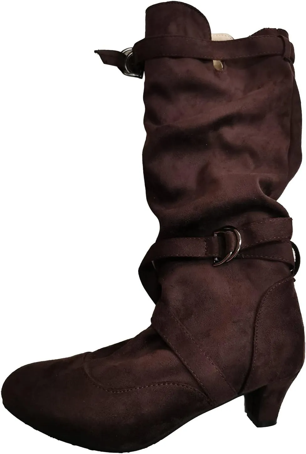 Womens High Boots,Wide Calf Boots with Adjustable Buckle Strap Stylish High Heel Slip On Boots Fashion Suede Combat Riding Boots for Women Winter Fall Party Comfy Walking High Heels