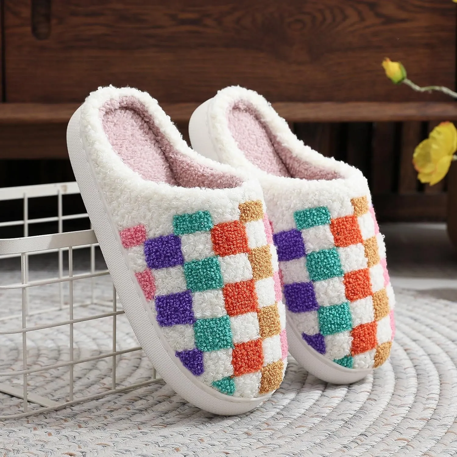 Women's Men's Bolt Happy Leopard Print Slippers Memory Foam Soft Plush Slippers Warm Non-Slip Home Shoes