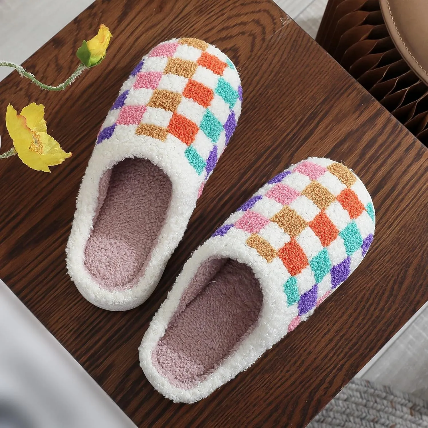 Women's Men's Bolt Happy Leopard Print Slippers Memory Foam Soft Plush Slippers Warm Non-Slip Home Shoes