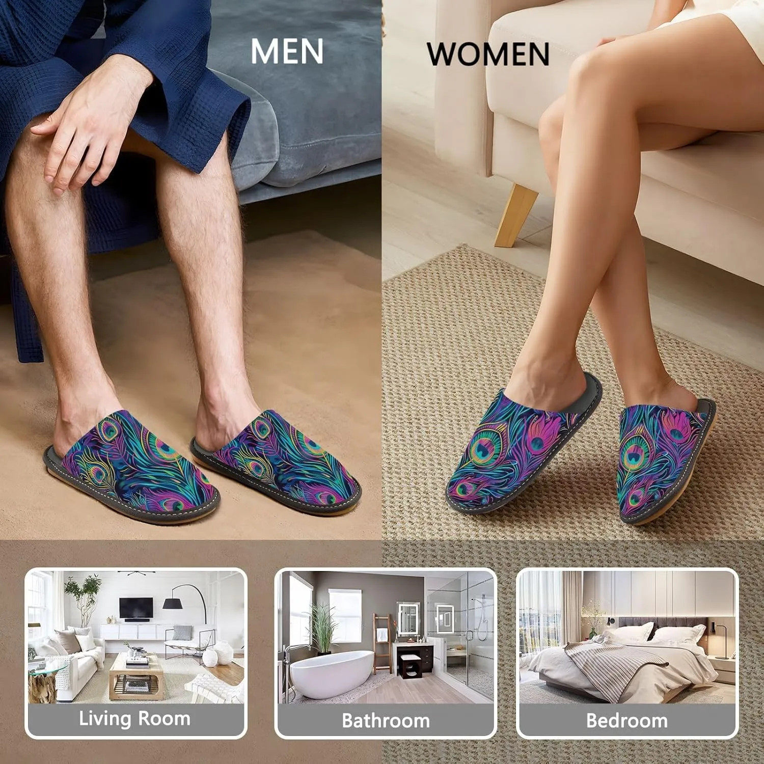 Women's Mens Cute Pattern Chic Cosy Slip-On Slippers,Casual Linning Breathable Memory Foam Scuff Winter House Bedroom Shoes Gift for Unisex Indoor/Outdoor Size 4-11