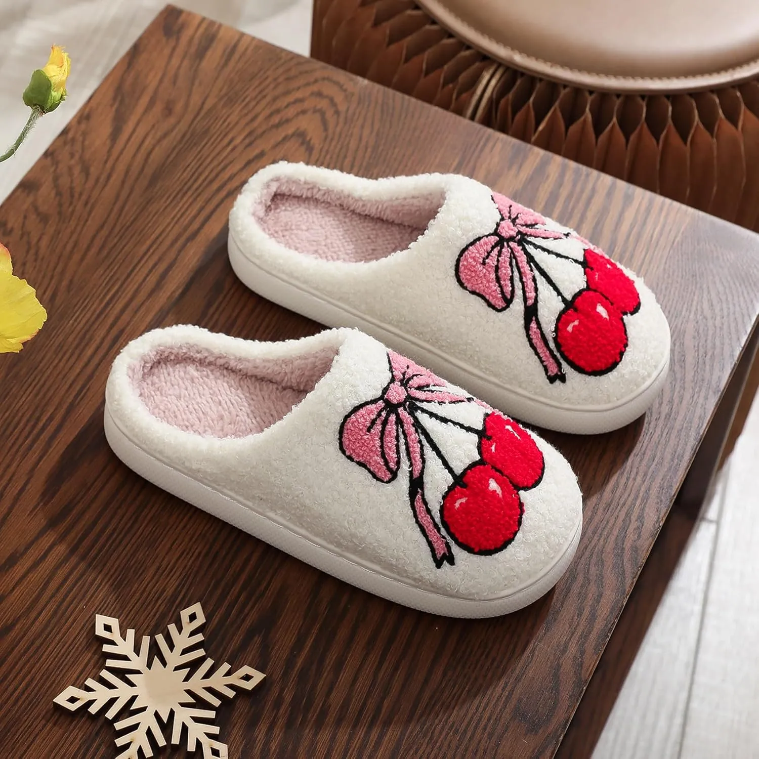 Womens Mens Plant Animal Fruit Slippers Retro Cozy Fluffy Plush Slipper Embroidered printing Warm Memory Foam Indoor Outdoor House Shoes