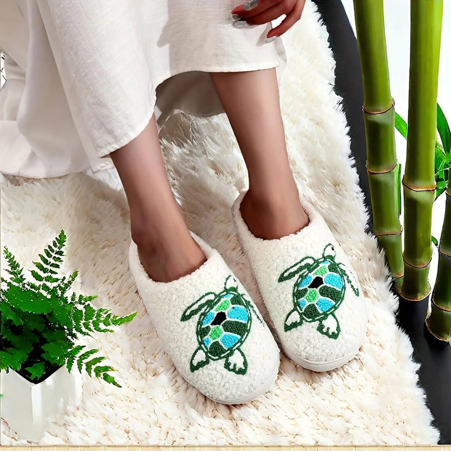 Womens Mens Plant Animal Fruit Slippers Retro Cozy Fluffy Plush Slipper Embroidered printing Warm Memory Foam Indoor Outdoor House Shoes