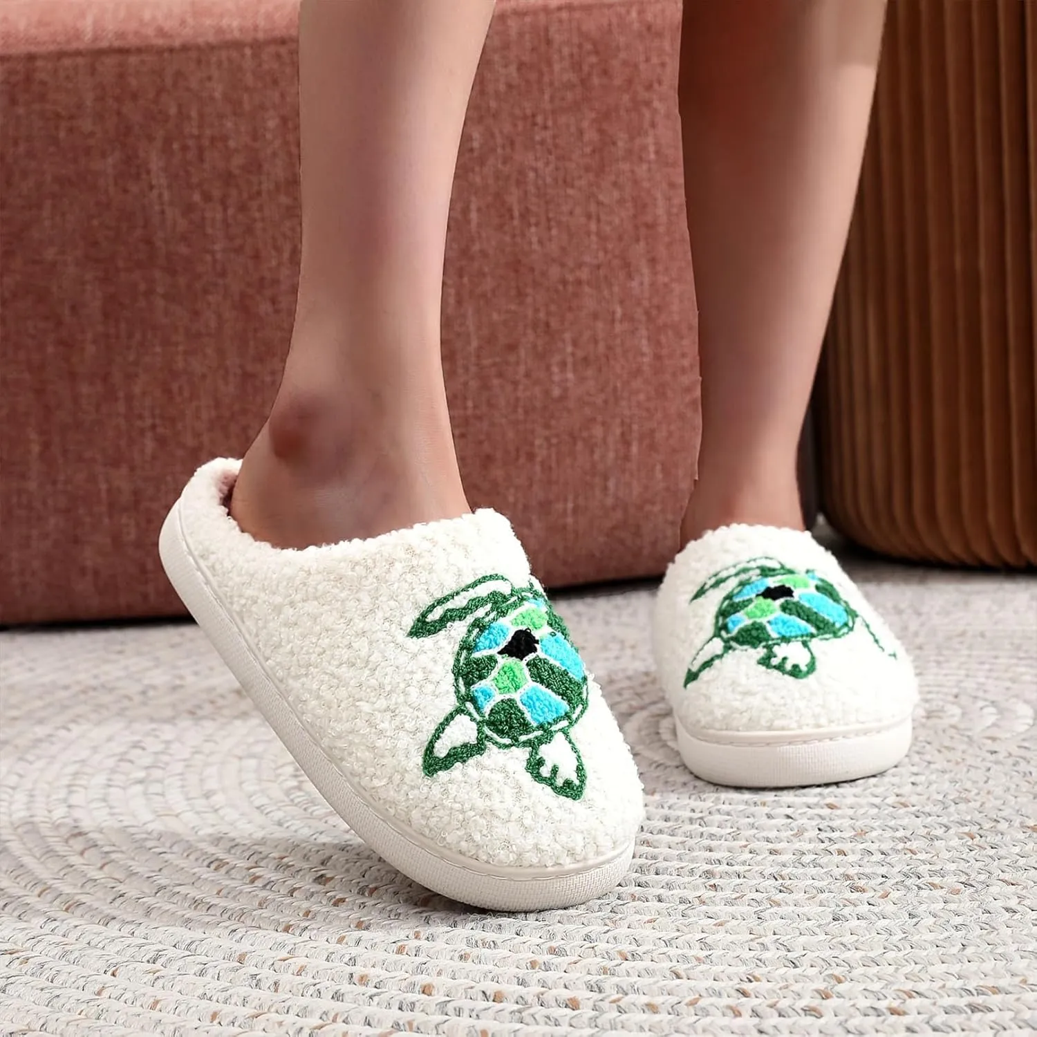 Womens Mens Plant Animal Fruit Slippers Retro Cozy Fluffy Plush Slipper Embroidered printing Warm Memory Foam Indoor Outdoor House Shoes