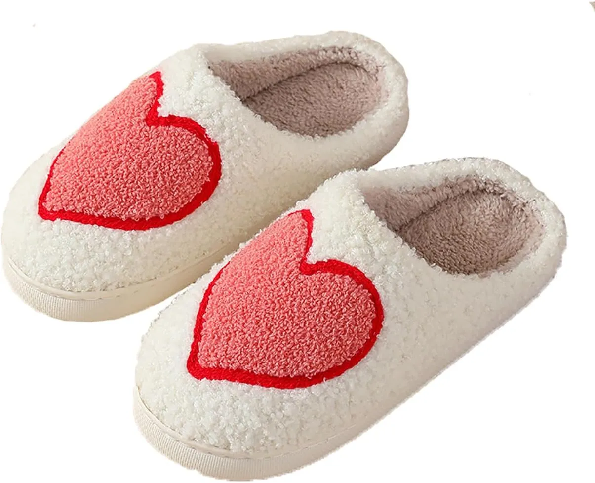Women's Men's Retro Leopard Print Smiley Slippers Lightning Bolt Memory Foam Soft Plush Warm Non-Slip Home Shoes