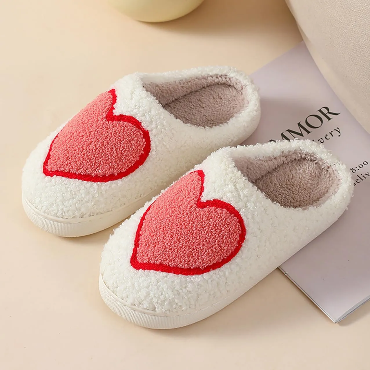 Women's Men's Retro Leopard Print Smiley Slippers Lightning Bolt Memory Foam Soft Plush Warm Non-Slip Home Shoes
