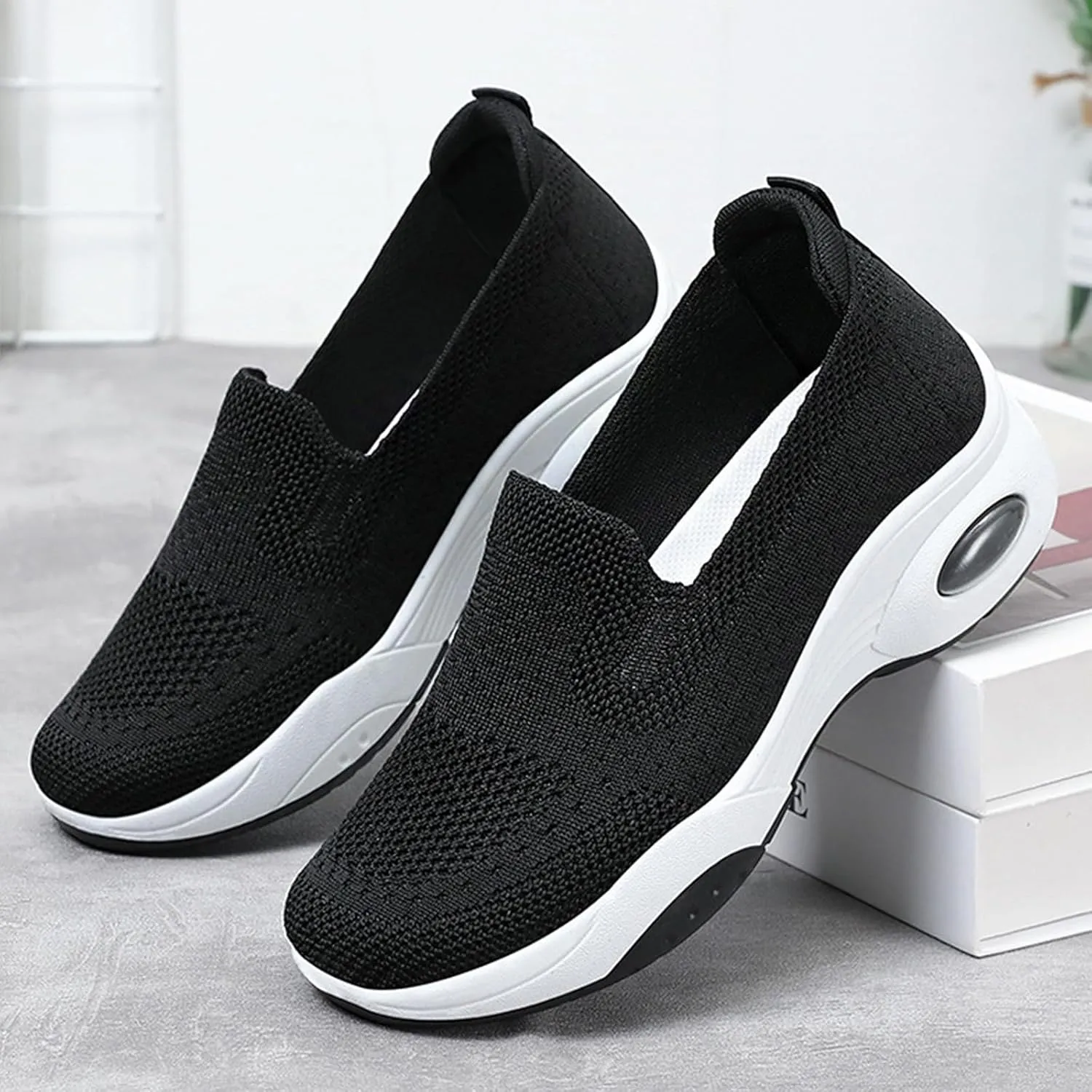 Women'S Mesh Slip-On Orthopedic Sneakers Lightweight Breathable with Arch Support Air Cushion Wedge Yaoyao Shoes for Diabetes Arthritis Nurse Walking Shoes