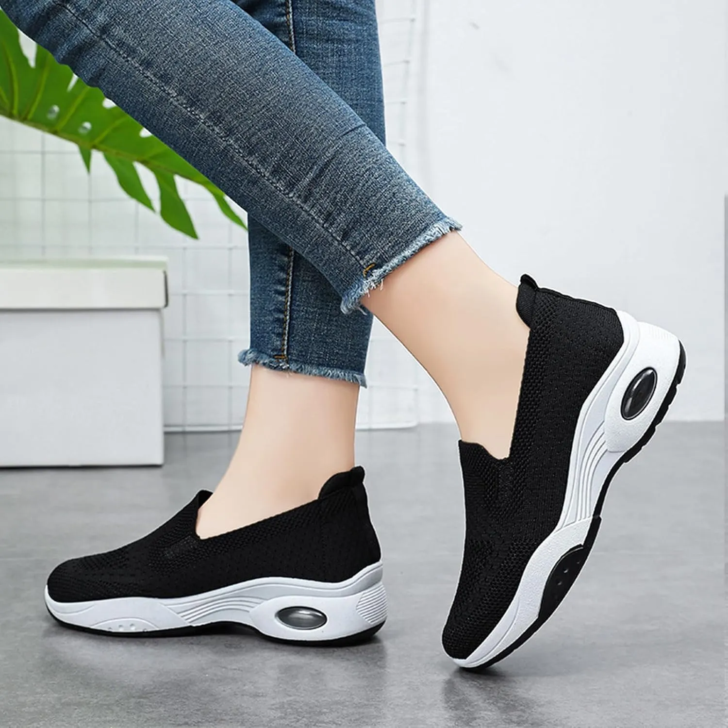 Women'S Mesh Slip-On Orthopedic Sneakers Lightweight Breathable with Arch Support Air Cushion Wedge Yaoyao Shoes for Diabetes Arthritis Nurse Walking Shoes
