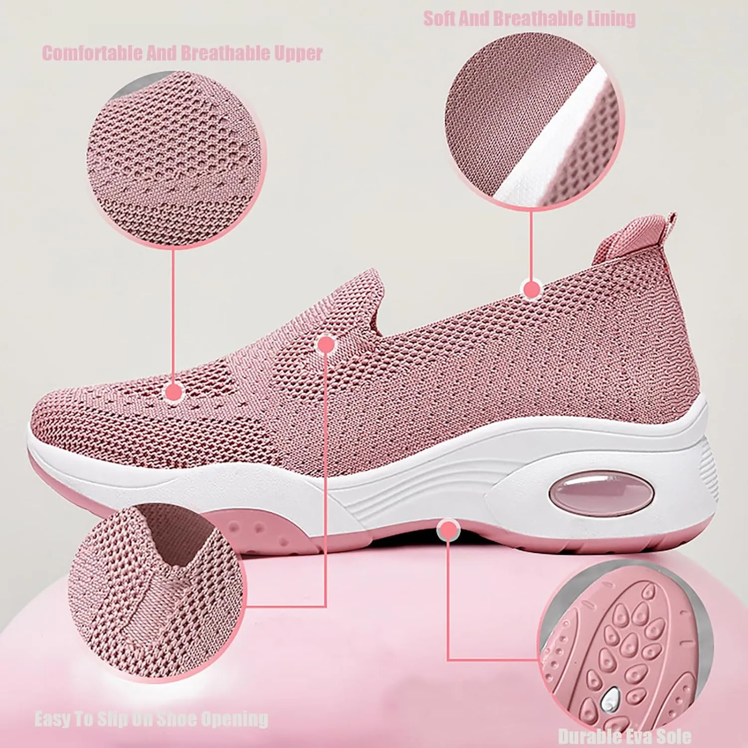 Women'S Mesh Slip-On Orthopedic Sneakers Lightweight Breathable with Arch Support Air Cushion Wedge Yaoyao Shoes for Diabetes Arthritis Nurse Walking Shoes