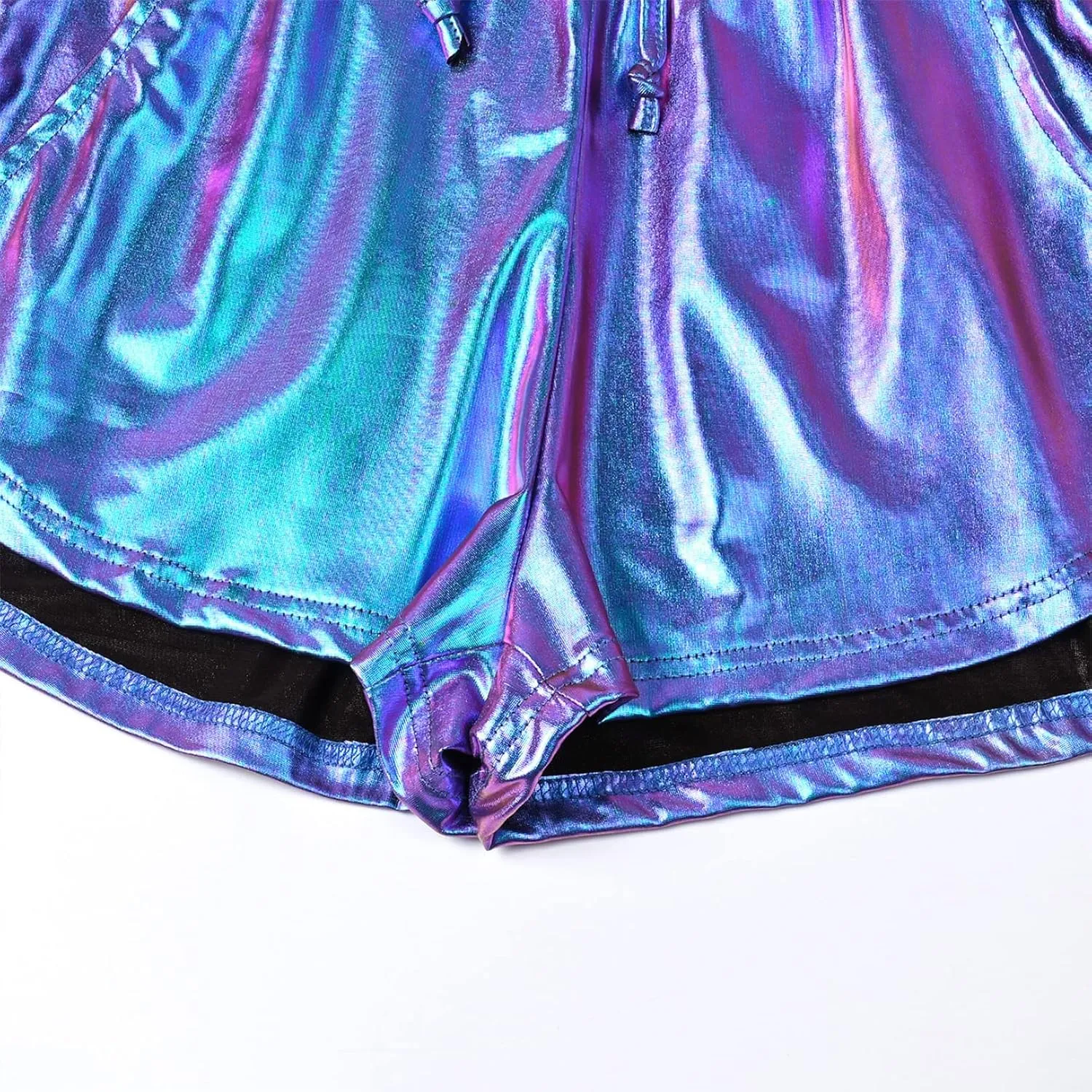 Women's Metallic Shorts Yoga Shiny Sparkly Hot Drawstring Outfit Short Pants